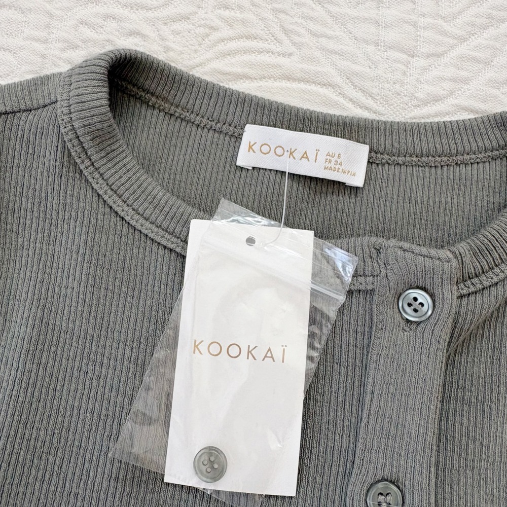 Kookai Bec Button Ribbed Tank, Agave Green - Picture 5 of 7